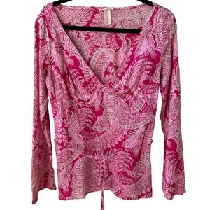 Notice Y2K Boho Peasant Paisley Cotton Cottagecore Empire Tie Waist Tunic Pink M